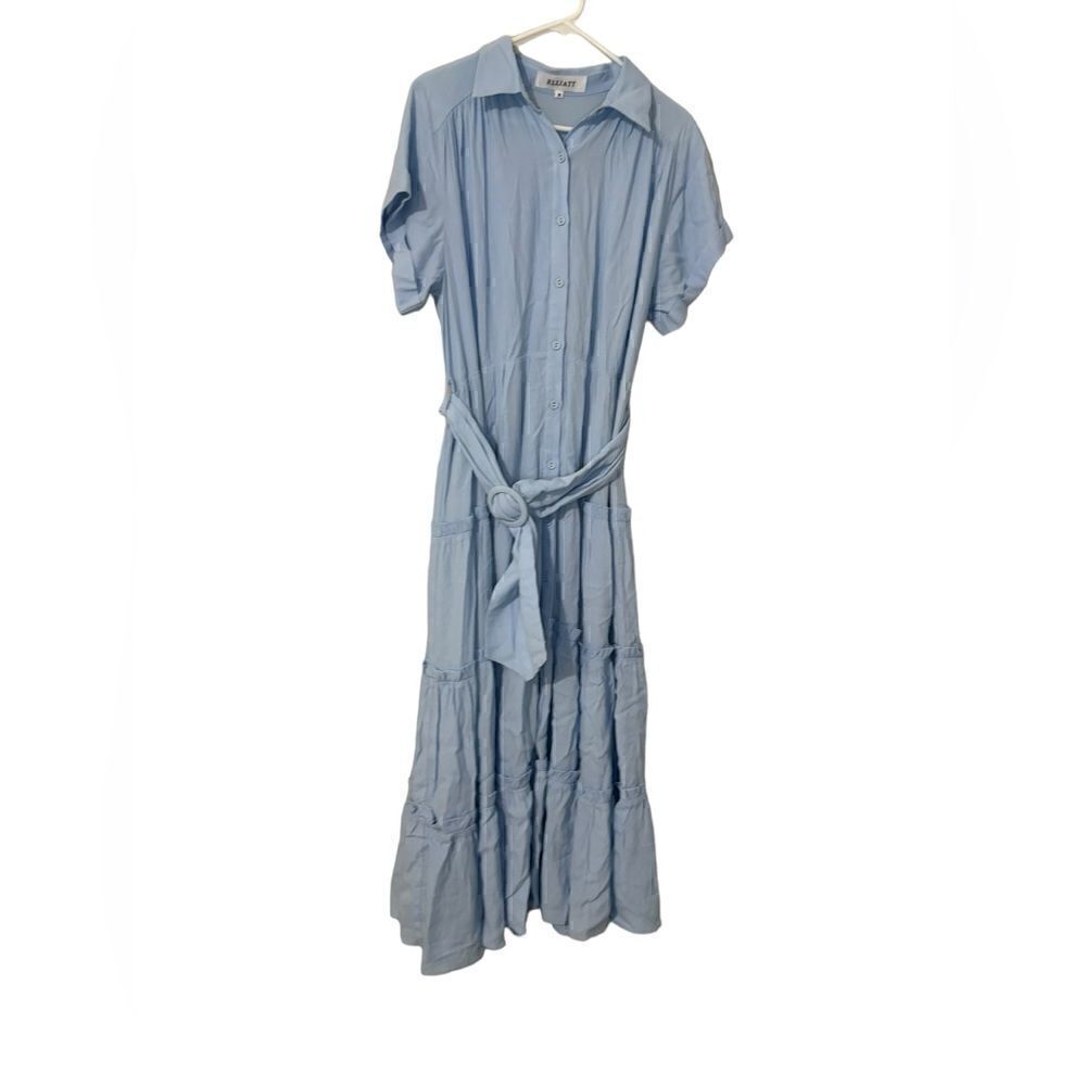Revolve Elliatt blue tiered maxi dress with belt